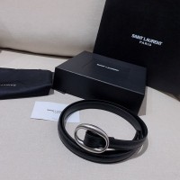 Replica Ysl Oval Buckle Thin Belt in Croco with Silver Hardware