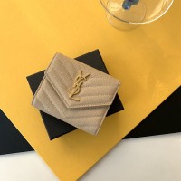 Replica Ysl Compact Tri Fold Wallet in Beige