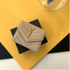 Replica Ysl Compact Tri Fold Wallet in Beige