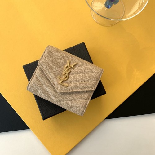 Replica Ysl Compact Tri Fold Wallet in Beige