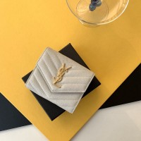 Replica Ysl Compact Tri Fold Wallet in White