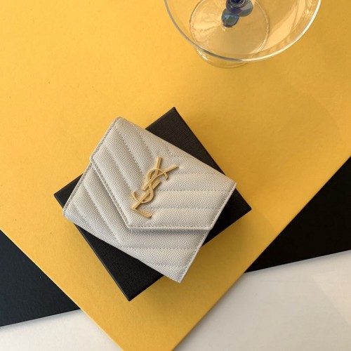Replica Ysl Compact Tri Fold Wallet in White