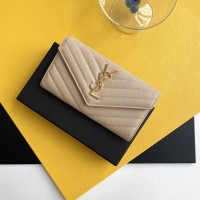 Replica Ysl Large Flap Wallet in Beige with Gold Hardware