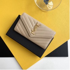 Replica Ysl Large Flap Wallet in Beige with Gold Hardware