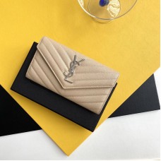 Replica Ysl Large Flap Wallet in Beige with Silver Hardware