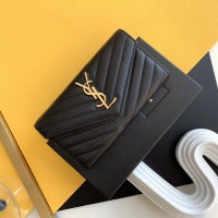 Replica Ysl Large Flap Wallet in Black with Gold Hardware