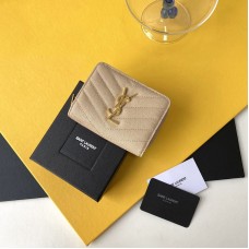 Replica Ysl Compact Zip Around Wallet in Beige with Gold Hardware