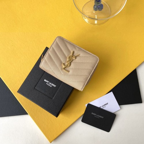 Replica Ysl Compact Zip Around Wallet in Beige with Gold Hardware