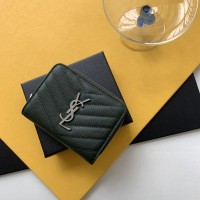 Replica Ysl Compact Zip Around Wallet in Green with Silver Hardware
