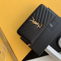 Replica Ysl Zip Around Wallet in Black with Gold Hardware