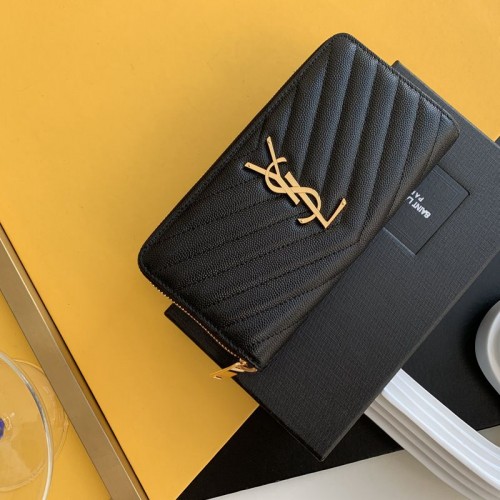 Replica Ysl Zip Around Wallet in Black with Gold Hardware
