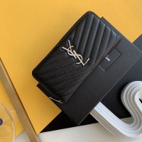 Replica Ysl Zip Around Wallet in Black with Silver Hardware
