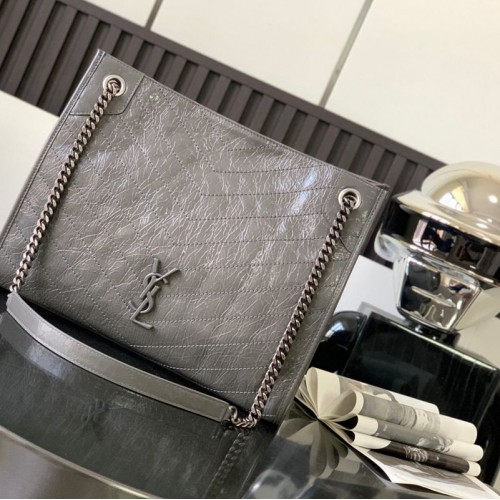Replica Ysl Niki Shopping Bag in Grey Leather