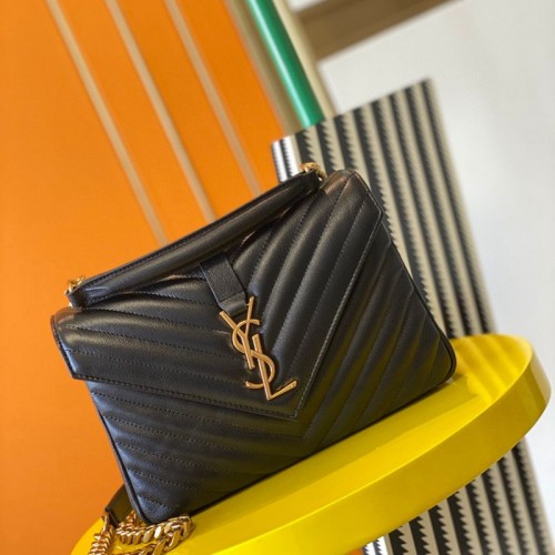 Replica Ysl Medium College Handbags in Black with Gold Hardware