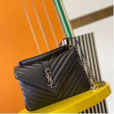 Replica Ysl Medium College Handbags in Black with Silver Hardware