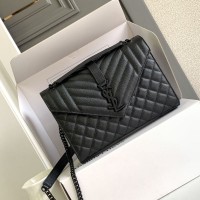Replica Ysl Medium Envelope Bag in Black with Black Hareware