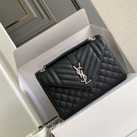 Replica Ysl Medium Envelope Bag in Black with silver Hareware