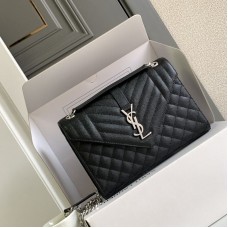 Replica Ysl Medium Envelope Bag in Black with silver Hareware