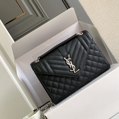 Replica Ysl Medium Envelope Bag in Black with silver Hareware