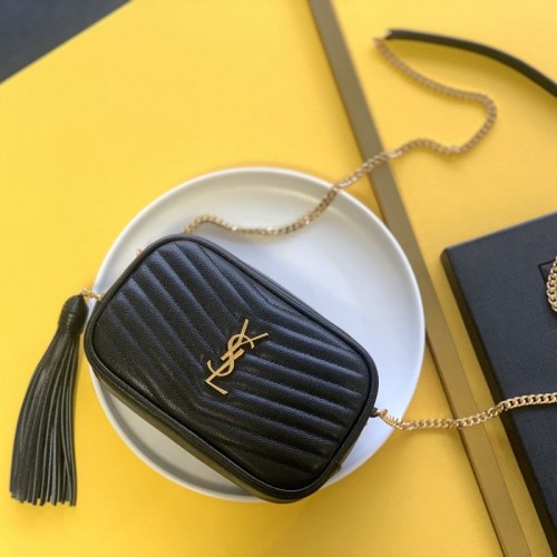 Replica YSL Lou Mini Camera Bag  in Black with Gold hardware