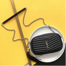 Replica YSL Lou Mini Camera Bag  in Black with Silver hardware