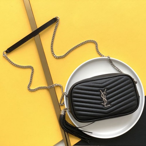 Replica YSL Lou Mini Camera Bag  in Black with Silver hardware